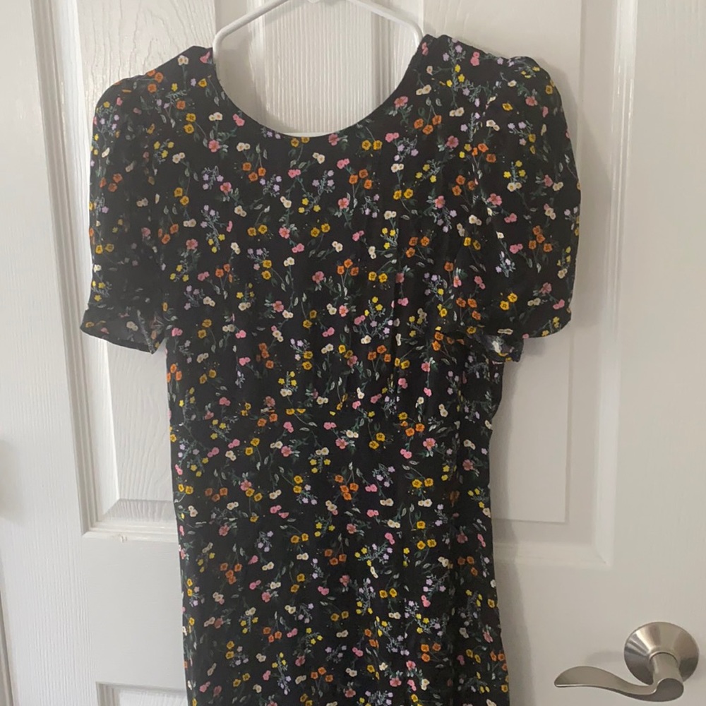 AFRM Black Floral Midi Dress with Pink, Yellow & Orange Accents